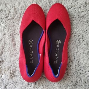 Rothys Round Toe Ballet Scooter Red Flats Sz8 Washable Knit
